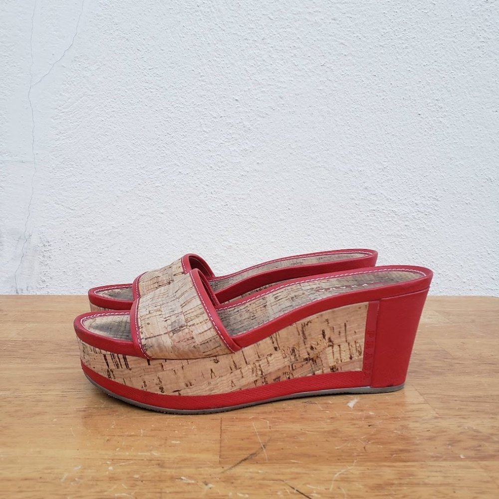 Prada Y2k Red And Cork Platform Slip On Sandals - image 5